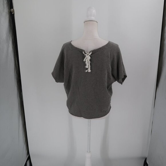 Victoria's Secret Pink Cut off Gray Sweatshirt Lace up Back Resting Beach Face M - Picture 7 of 7